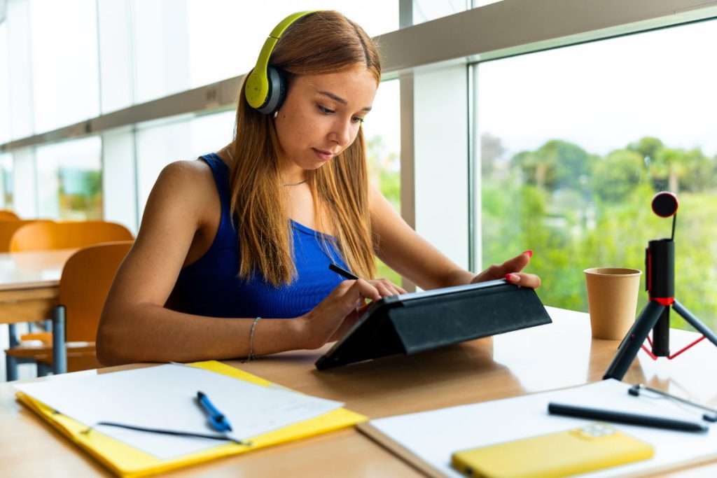 student studying a new language